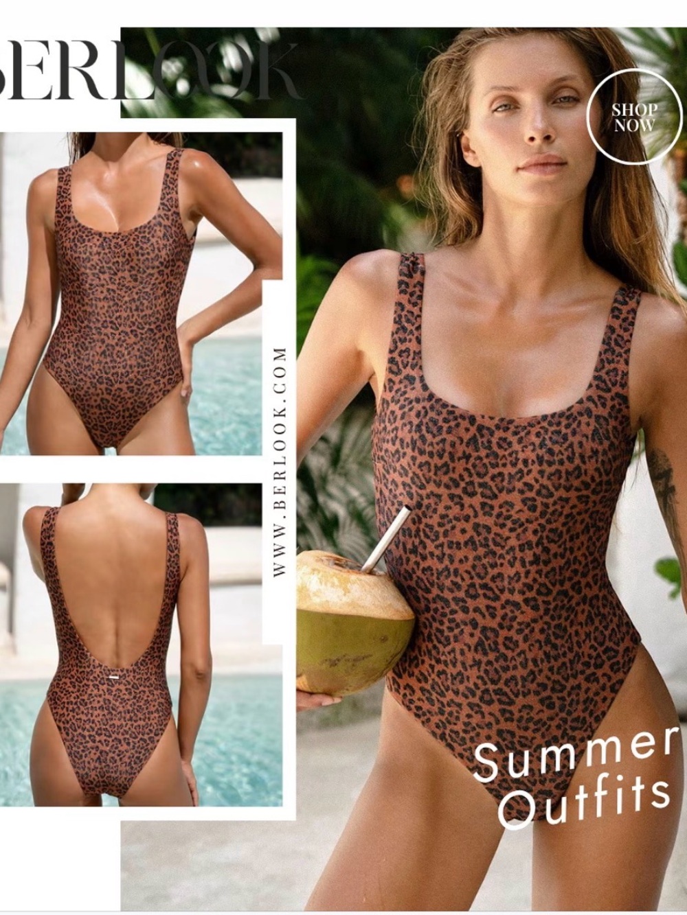 BRAND NEW! Never worn~ Leopard Print Scoop-Back One-Piece Swimsuit - Brown/Black
